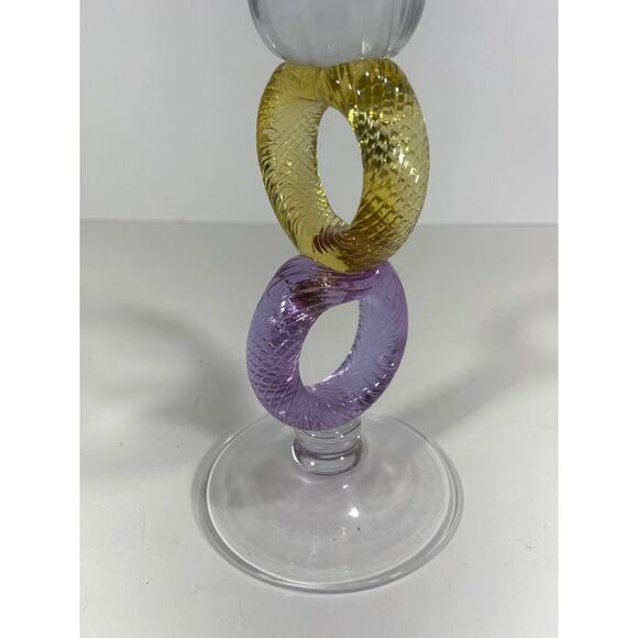 Murano Glass Crystal Clear Jar Vase‎ Purple & Yellow Rings Stand Made Italy Rare - Picture 3 of 11